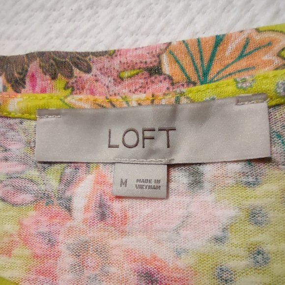 LOFT floral ruffle spring summer knit top size medium - Picture 2 of 7